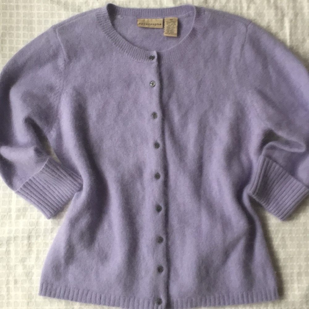 Lavender angora blend 3/4 sleeve button cardigan M